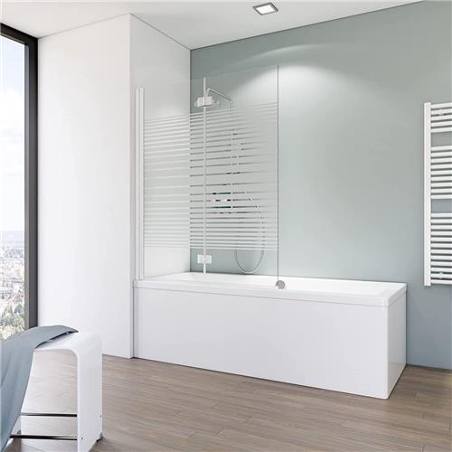 Schulte badwand KOMFORT - 2 delig - 112x140cm - 5mm - transparant met decor Querstrepen - wit