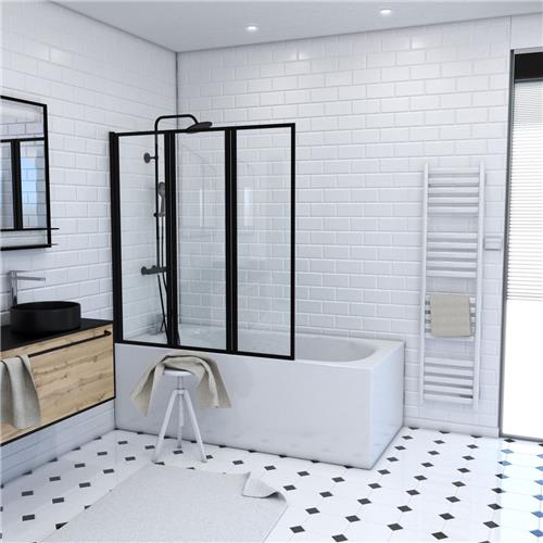 Draaibare Badwand 3 Panelen Mat Zwart - 125x143 cm - 4 mm Gehard Glas - ZAGGY DARK