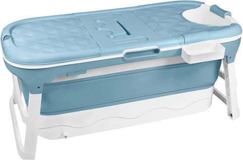 Aufun Opvouwbaar Bad 148 X 62 X 53 Cm, Ideaal Voor Badkamer, Douche En Balkon, Met Deksel En Massagerollers, Zeepmand, Dik Plastic Draagbaar Bad - Blauw