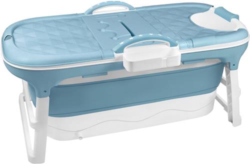 NAIZY Opvouwbaar bad voor volwassenen 118x60x53cm Opvouwbaar bad met deksel en mand Mobiel opvouwbaar bad vrijstaand voor badkamer, douche en balkon, Blauw