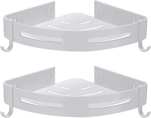 SNQ Hoekdoucherek- zonder boren- opslag- badkamer- douche- accessoires- douche-rek- roestvrij- aluminium- wit- 2 stuks