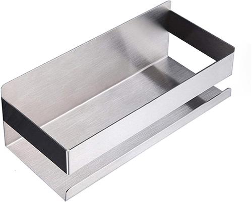 SNQ Wasrek - Doucherek - Opbergrek voor de douche - Sojasausrek - Badkamer doucherek - Plakkerig opbergrek voor de douche - Wandrek voor de keuken - Metaal - Rechthoekig rek - Zilver