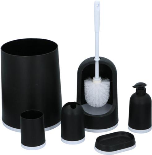 Alpina - 6 Badkameraccessoires 6.5L - Toiletborstelbak Zeep - Wc Borstel - Wc Borstel Met Houder Zwart