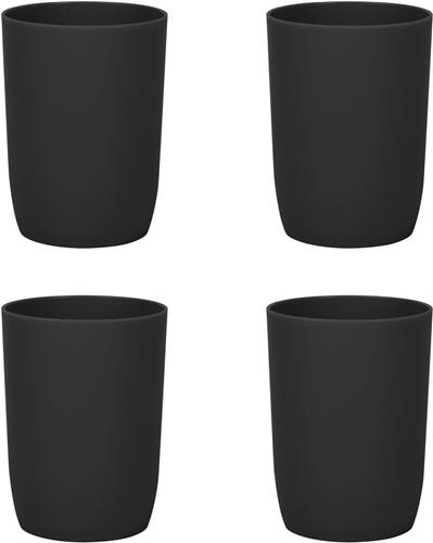 SNQ Tandenborstelbeker - Tandenborstelbekerset - Plastic Drinkbeker Voor Volwassenen - Tieners en Kinderen (320 ML - Zwart) 4 Stuks - 10.5 * 7.5 * 7.5 CM