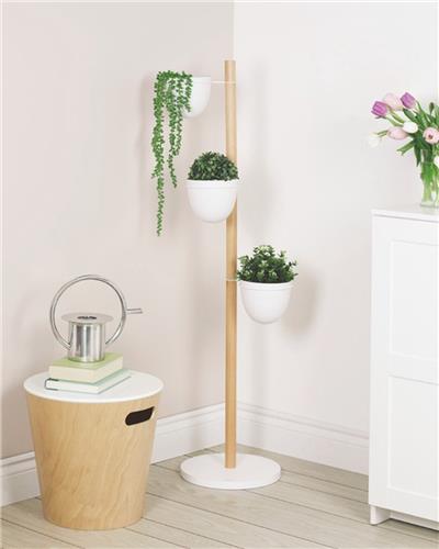 Umbra Floristand plantenbak 44x44x139cm staand voor 3 planten hout wit/naturel