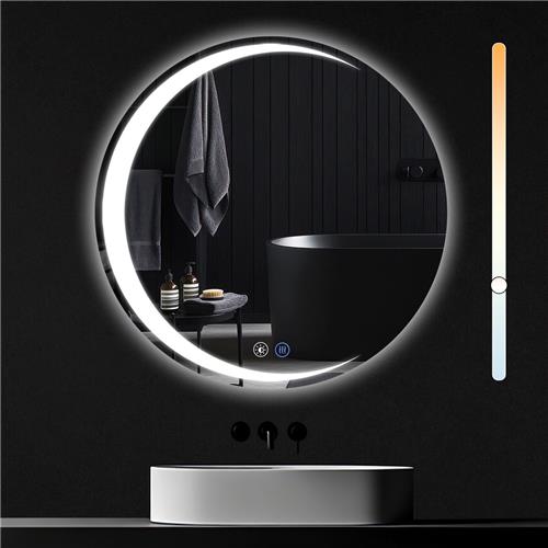NETTLIFE Badkamerspiegel met LED Verlichting - Dimbaar - LED badkamerspiegel IP44 - 3 LED standen - Ronde - Wandspiegel met touch switch - Nikkel - 80cm