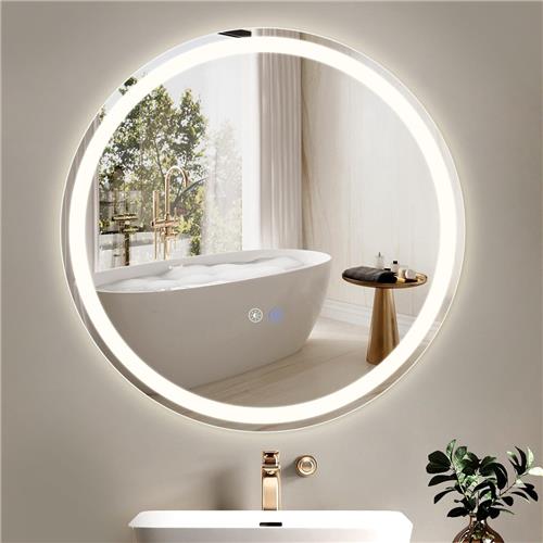 NETTLIFE Badkamerspiegel met LED Verlichting - Ronde - LED badkamerspiegel 60cm - Dimbaar 3000K-6500K - Nikkel - 3 LED standen - Wandspiegel - Lichtspiegel met aanraakschakelaar en klok Ontwasemingsfunctie