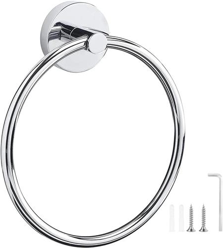 SNQ Handdoekrek Zwart - Handdoekrek van roestvrij staal - Badkamerhanddoekring Wandmontage - Geschikt voor Keuken Badkamer - Handdoekring Accessoires Mat Zilver