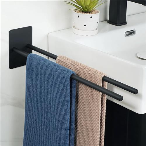 SNQ Zelfklevend Handdoekenrek, Dubbel zwart handdoekenrek in de badkamer, 40CM roestvrijstalen handdoekenrek aan de muur
