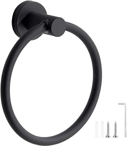 SNQ Handdoekhouder zwart, roestvrij stalen handdoekrek, badhanddoekring wandmontage voor keuken badkamers, handdoekringaccessoires mat zwart