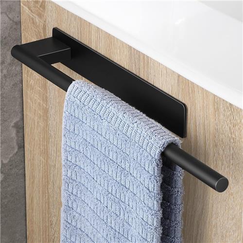 SNQ Handdoekhouder zonder boren, zwart, mat handdoekstang, badkamer roestvrij staal, badhanddoekhouder, zelfklevende handdoekhouder, één arm, 39 cm