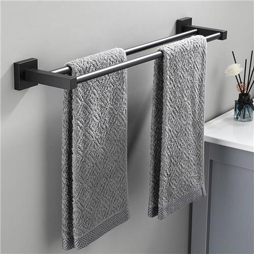 SNQ Handdoekhouder zonder boren, zwarte handdoekhouder-badkamer wandgemonteerde handdoekhouder-dubbele handdoekstang voor badkamer keuken, 40 cm