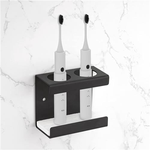 SNQ Tandenborstelhouder - Elektrische Tandenborstelhouder voor Badkamer - Zonder Boren - Met 2 Gaten (Ø 35 mm) - Zwart