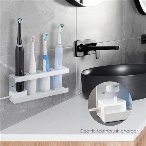 SNQ Tandenborstelhouder - Elektrische Tandenborstelhouder voor Badkamer - Zonder Boren - Met 4 Gaten (Ø 35 mm) - Wit