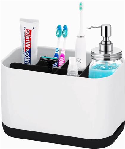 SNQ Tandenborstelhouder- 6 Sleuven Multifunctionele Elektrische Tandenborstel Tandpasta Standaard Afneembare Tandenborstel Satorage Organizer Met Afvoergat (Zwart)