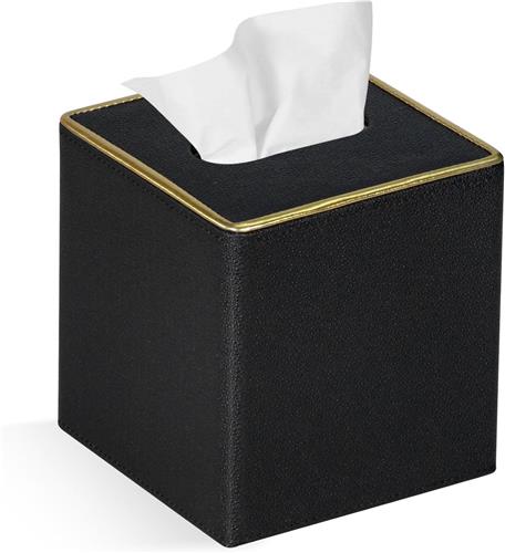 SNQ Tissue Box Cover Vierkante PU Lederen Facial Tissue Box Houder voor Dressoir Badkamer Decor (Zwarte Parel)