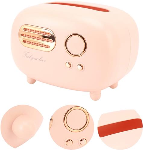SNQ Retro Radio Shape Tissue Cover Box- Fashional Facial Tissue Box Cover Houders- Tissues Organizer voor Keuken- Badkamer Vanity Countertops- Slaapkamer Dressoirs- Nachtkastjes (Roze)