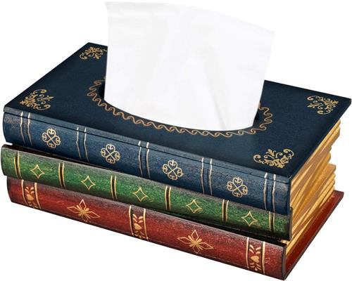 SNQ Tissue Box Cover Rechthoekig- Houten Doos Rustieke Tissue Houder Ideaal voor Badkamer Nachtkastje Kantoor Auto- Blauw Top