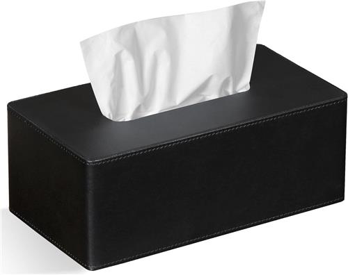 SNQ Tissue Box Cover - Rechthoekig - PU Leer - Gezichtstissue Dispenser - Box Houder - Voor Kaptafel Badkamerdecoratie (Zwart)
