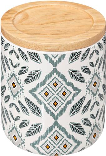 5Five Hapache Wattendispenser met houten deksel Ø10xH11cm - Groen multi