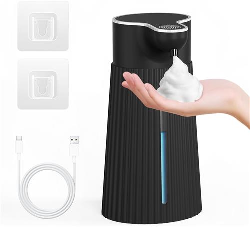 SNQ Automatische zeepdispenser - 400 ml, elektrische zeepdispenser met sensor - schuimzeepdispenser - automatische wandmontage - met 2 instelbare niveaus - zwart - USB - IPX6 waterdicht