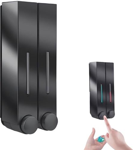 KZQ 1 stuk shampoo dispenser - zeepdispenser - wandzeepdispenser - zeepdispenser - ABS - niveau-indicator - lekvrije container - opdrukbaar - duurzaam - douche/keuken - badkameraccessoires - 2x420ml - zwart