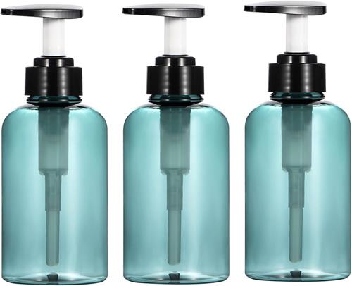 KZQ 3 Stuks plastic pompflessen - Zeepdispenser - Met pomp - Dispenser - 10 oz - Navulbaar - Draagbaar - Huisdier - Moderne lotiondispenser - Voor badkamer, keuken, douchegel, shampoo - Transparant blauw