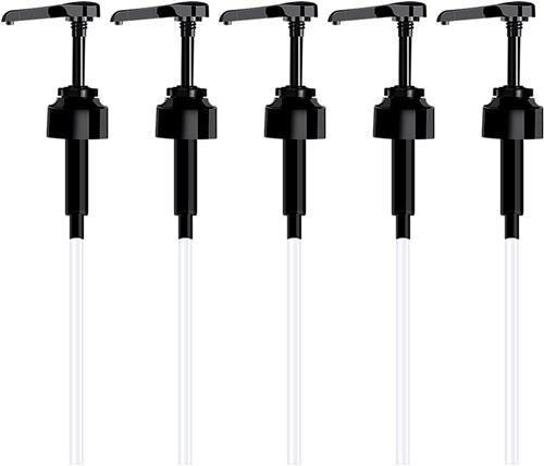 SNQ Flessenpompen - 5 stuks - 19,5 (pompkop) x 20 (slang) x 4 cm - Vloeistofdispenser Flessenpompen - Vervangbaar - Flessenpompen voor shampoo, douchegel, siroopflessen - Zwart