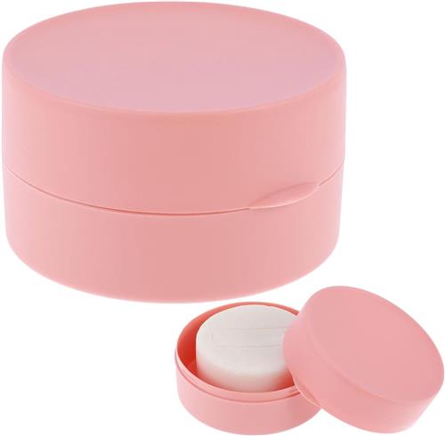 SNQ Ronde zeepdoos voor op reis- draagbare kunststof zeepbox met deksel- douchezeephouder- vaste shampoo- opslag- 7-7 cm- zeepbakje- rond- zeephouder voor vaste zeep (roze)