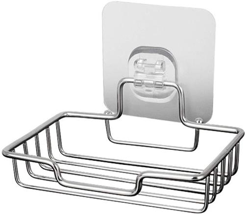 SNQ Opbergrek - 14,3 × 9 × 2,5 cm - Roestvrij staal - Wandmontage - Geperforeerd badkameropbergrek - Doucheaccessoires - Zeepbakje - Voor keuken, badkamer - Zilver