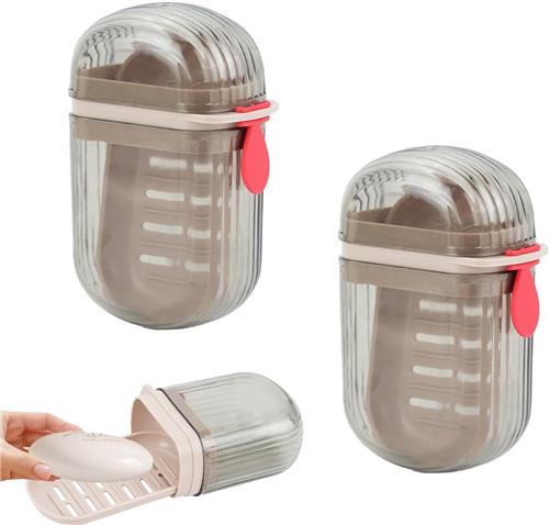 SNQ 2 stuks - Zeepbakjes - Zeepbakje - Lekvrije zeephouder met deksel - Snel afdruipbakje - Perfect voor badkamer, sportschool, kamperen, wandelen, vakantiebenodigdheden - Grijs