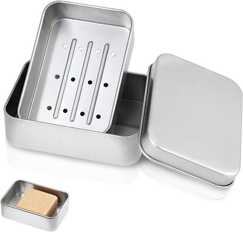 KZQ 1 stuk - Zeephouder - Zeepbakje - Metalen zeepdoos - Geschikt voor thuis, badkamer, sportschool, kamperen en reizen - Zilver