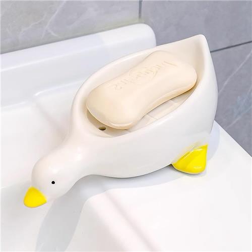 SNQ Keramische leuke eend zeepbakje- zelfdragende zeephouder voor douche- badkamer- badkuip- keuken- wastafel- keramiek- dienblad houder