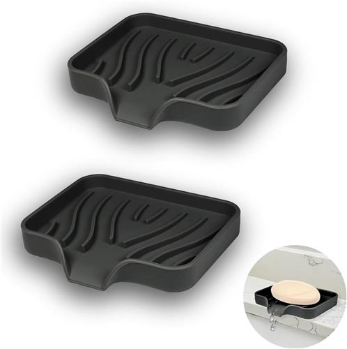 SNQ 2 Stuks Siliconen Zeepbakje met Afvoer- Zeepbak voor Douche- Zeephouder voor Badkuip- Zeeponderlegger voor Wastafel- Zeepschalen voor Badkamer- Keuken en Aanrecht (Zwart)