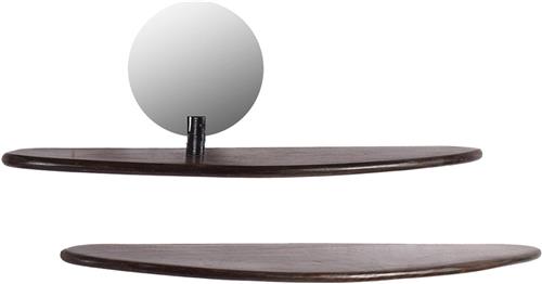 by Mooss - Wand Planchet - Set van 2 - Walnoot - Spiegel - 80 cm - Stijlvol - Wandplank - Abstract - Uniek - Trendy
