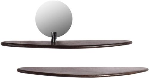 by Mooss - Wand Planchet - Set van 2 - Walnoot - Spiegel - 60 cm - Stijlvol - Wandplank - Abstract - Uniek - Trendy