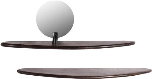 by Mooss - Wand Planchet - Set van 2 - Walnoot - Spiegel - 40 cm - Stijlvol - Wandplank - Abstract - Uniek - Trendy