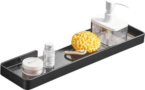 Planchet 45cm - Zwart - Badkamerplank - RVS - Wastafel Glas - Wandplank Badkamer - Sanitair