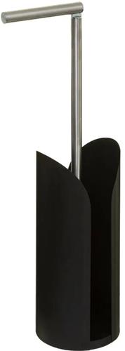 5Five Staande wc/toiletrolhouder - met reservoir - flexibele stang - zwart - 59 cm - metaal-
