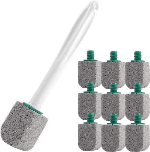 SNQ Puimsteen voor toiletpotten - 1 handvat - 10 puimstenen - Toiletpuimsteenreiniger - met handvat - Reinigingsstaafje - Puimsteen voor badkamers, keukens, wastafels en grills - Grijs