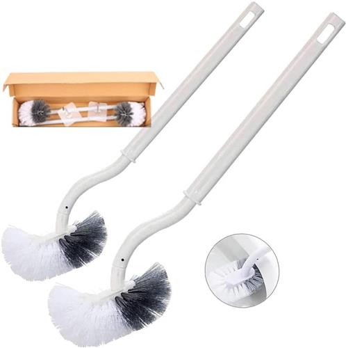 SNQ Toiletborstel - Toiletborstel met randreiniger - Gebogen toiletborstel - Lange steel - Met sterke borstelharen voor diepe reiniging - 2-pack
