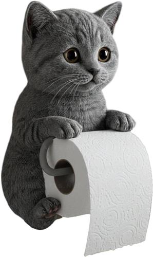 SNQ 3D katten toiletrolhouder - Grappige muurmontage voor wc-papier - Schattig dierendecoratie voor badkamer of keuken - Unieke cadeau-idee voor kattenliefhebbers