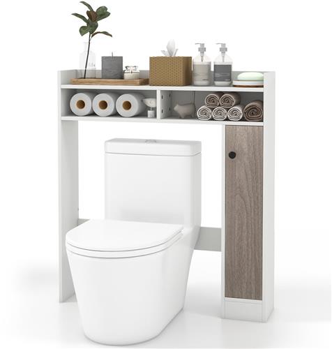 COSTWAY Toiletkast badkamer bovenbouwkast, toiletstandaard met verstelbare planken, badkamerrek hout, badkamerkast vrijstaand (wit)