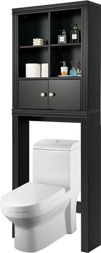 COSTWAY Toiletrek met 3 verdiepingen, ruimtebesparend badkamerrek met 4 open vakken en verstelbare planken, wc-rek, wasmachinerek voor badkamer, van hout, 60 x 20 x 165 cm (bruin)