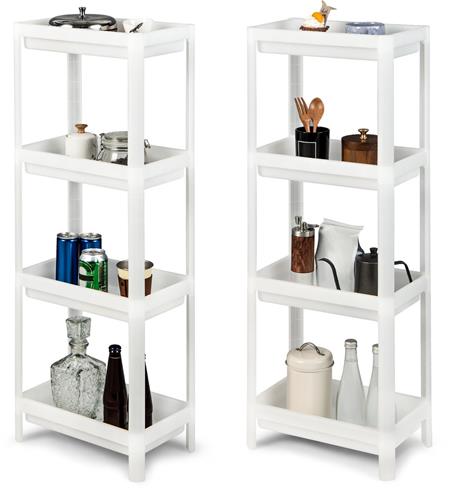 COSTWAY Set van 2 niche rekken smal, 4 niveaus staand rek met hol gesneden design, rek voor badkamer en keuken, wit, modern, 36 x 23 x 99,5 cm