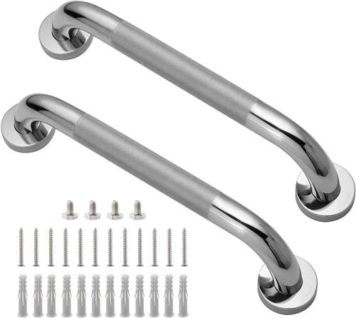 KZQ 2 stuks wandbeugel 30 cm - Extra grip - Toilethouder - Badbeugel - Douchebeugel - Antislipbeugel - Badkamergreep - Badkamer - Keuken - Trap - Meubelaccessoire - Inclusief bevestigingsmateriaal - Buisdiameter 25 mm - Zilver