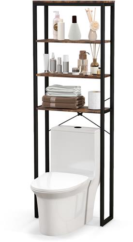 COSTWAY Toiletrek, vrijstaand, badkamerrek met 4 niveaus, met metalen frame en kantelbeveiliging, wasmachinerek, toiletkast, badkamerrek, 60 x 24 x 177 cm, bruin