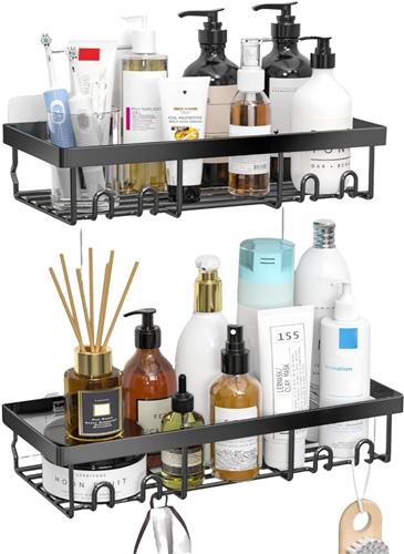 SNQ Badkamer opbergrek - Badkamer opbergrek zonder gaatjes - Wandgemonteerd opbergrek - Douche opbergrek - Zelfklevende zwarte badkamer opbergmand - 1 stuk - Zwart
