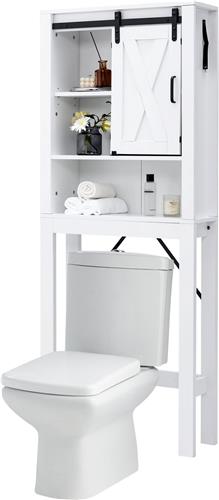 COSTWAY Toiletkast met schuifdeur en 3-voudig verstelbare planken, toiletrek hout, badkamerrek, vrijstaand, bovenbouwkast, wasmachinerek, wit