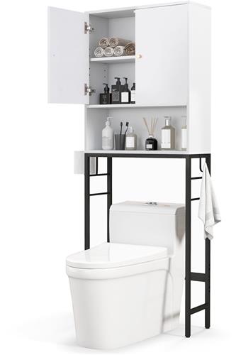 COSTWAY Toiletkast, vrijstaand, toiletrek met 2 deuren en 2 haken, badkamerrek met verstelbaar rek en metalen frame, bovenbouwkast, wasmachinerek, 63 x 23 x 165,5 cm (wit)